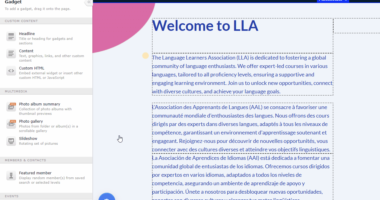Applying language tags to WildApricot content gadgets