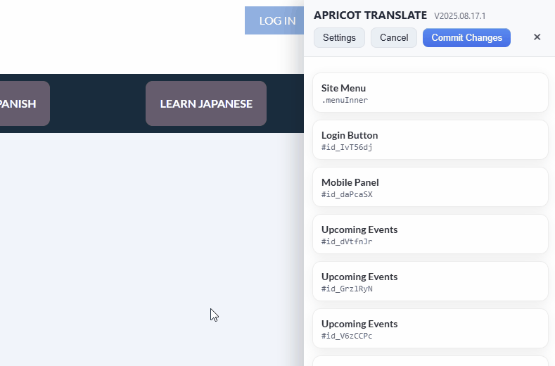 Choosing languages in Apricot Translate